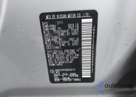 2011 Nissan Quest Sl из США, поврежденный, VIN JN8AE2KP5B9009131